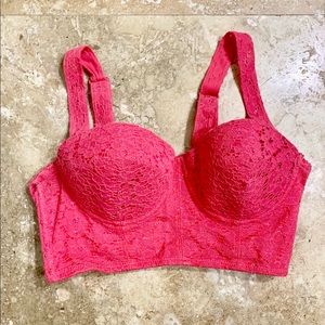 Hot 🌷 Pink Lace Strap Zipper Crop Top